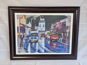 Signed Colin Heffernan Framed Rainy Street Scene Print