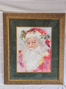 Signed Santa Claus Watercolor Portrait