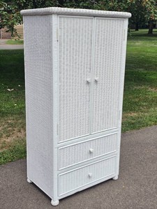 White Wicker Storage Armoire Cabinet