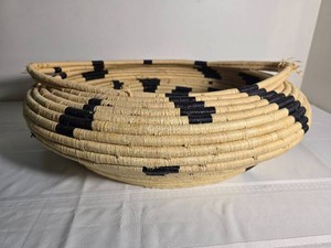 Coiled Natural Fiber Basket with Black Geometric Accents