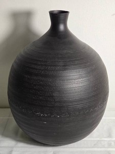 Black Textured Bottle Vase with Rounded Body