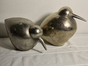 Silver Tone Modern Bird Sculpture Pair