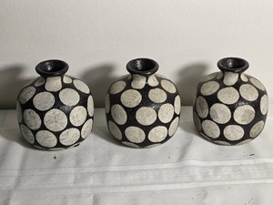 Black and Cream Polka Dot Pottery Vase Trio