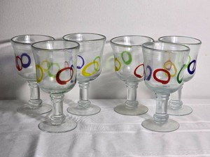Colorful Circle Pattern Glass Goblets, Set of Six