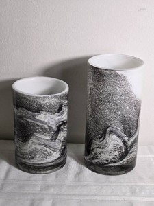 Black and White Swirl Glass Vase Pair