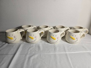 Ceramic Snowman Face Mugs, Set of Eight