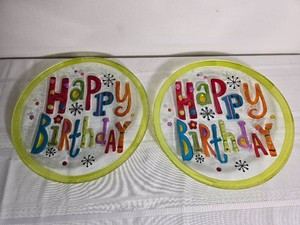 Colorful Happy Birthday Glass Plate Pair