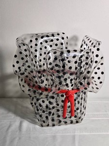 Clear Black Polka Dot Ruffled Decorative Vessel with Red Bow