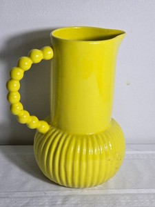 Bright Yellow Ceramic Pitcher with Beaded Handle