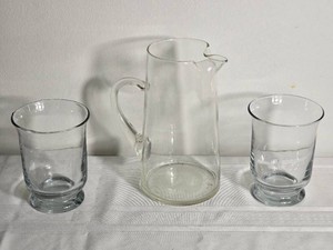 Clear Glass Pitcher with Two Footed Glass Vessels