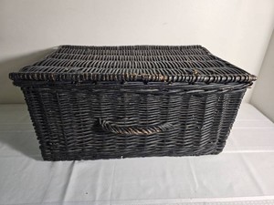 Black Wicker Rectangular Storage Basket with Lid