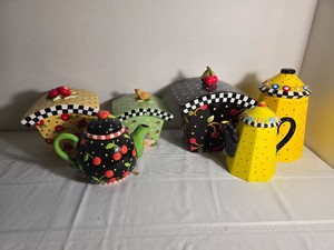 Colorful Ceramic Canister and Teapot Collection, Six Pieces