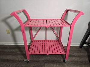 Bright Pink Folding Two Tier Rolling Serving Cart