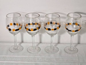 Black and Amber Square Pattern Wine Glasses, Set of Four