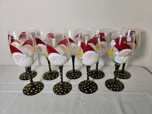 Santa Be Jolly Wine Glasses with Polka Dot Stems, Set of Nine