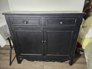 Black Two Drawer Sideboard with Paneled Cabinet Doors