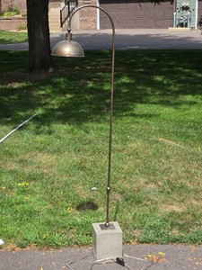 Industrial Style Arched Floor Lamp with Dome Shade and Block Base