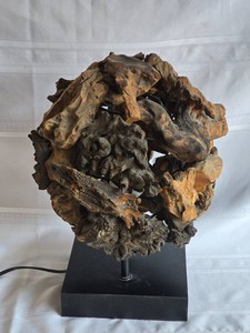 Rustic Wood Orb Accent Lamp on Black Square Base