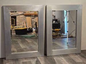 Martel Rectangular Wall Mirror Pair with Wide Silver Tone Frames
