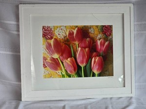 Framed Pink Tulip Floral Print with Signature