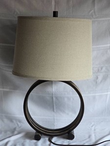 Open Circle Table Lamp with Cream Fabric Shade