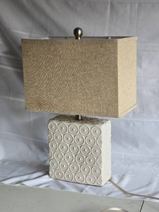 White Ceramic Circle Pattern Table Lamp with Rectangular Shade