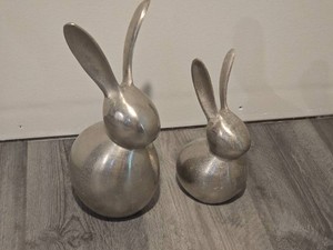 Silver Tone Modern Rabbit Sculpture Pair
