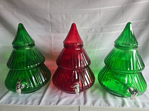 Christmas Tree Glass Beverage Dispensers in Red and Green, Set of Three