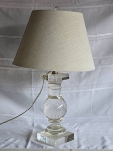 Clear Baluster Table Lamp with Square Base and Cream Shade