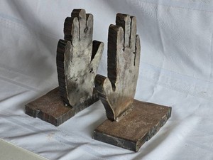 Industrial Style Metal Hand Silhouette Bookends, Pair