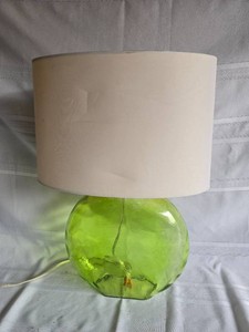 Lime Green Glass Table Lamp with White Drum Shade