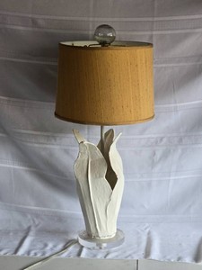 Stray Dog Designs White Leaf Form Table Lamp with Gold Shade