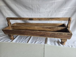 Rustic Wooden Divided Caddy with Long Carrying Handle