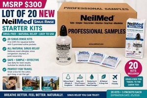 MSRP $300 NEW LOT OF 20 NEILMED SINUS RINSE STARTER KITS, 8 OZ (240 mL) SQUEEZE BOTTLES W PREMIXED SALINE PACKETS, DRUG-FREE NASAL ALLERGY, SINUS, CONGESTION &amp POST-NASAL DRIP RELIEF -GRAB A BOX FOR TRAVEL TO THE CABIN TOO
