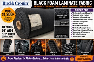 MSRP $1,200+ NEW 40-Yard Roll 56"W x 3/8" Black Foam Laminate Fabric, Terry &amp; Hook-Receptive Tricot/Loop, Halloween Costumes &amp; Props, Cosplay Armor, Haunted Houses, Theatrical Sets, Orthopedic Braces, Protective Padding, Automotive &amp; Crafts