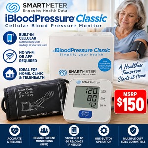 MSRP $150 NEW Smart Meter iBloodPressure Classic Cellular Blood Pressure Monitor, Automatic Digital BP Cuff, Remote Patient Monitoring RPM, No Phone, Wi-Fi or App Required, Home, Clinic &amp Telehealth Use