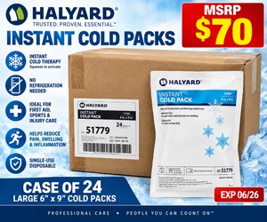 MSRP $70 NEW CASE OF 24 HALYARD 51779 Large 6 x 9 Instant Cold Packs, Squeeze-Activated Disposable Cold Therapy, No Refrigeration Needed, First Aid, Sports &amp Injury Care, EXP 0626