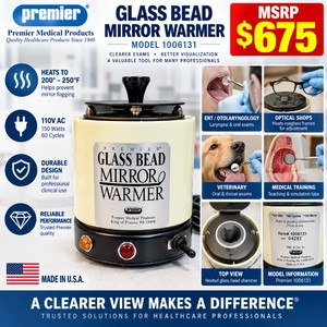 MSRP $675 Premier Medical 1006131 Glass Bead Mirror Warmer, 110V ENT Laryngeal Exam Equipment, 200°-250°F Thermostatic Heating, Prevents Mirror Fogging  TESTED, WORKS GREAT
