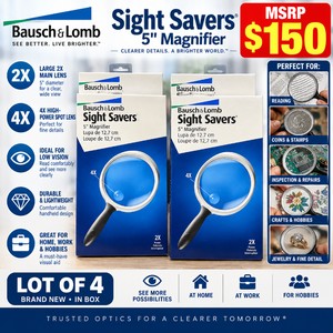 MSRP $150 NEW Lot of 4 Bausch &amp Lomb Sight Savers 5 Handheld Magnifiers, Large 2X Viewing Lens With 4X High-Power Spot Lens, Reading, Low Vision, Inspection, Crafts, Coins, Stamps &amp Fine Detail