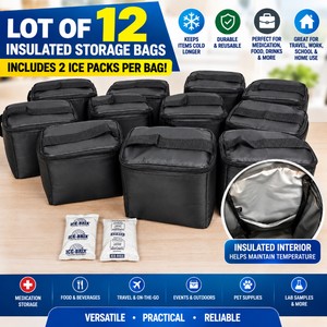 Lot Of 12 NEW Insulated Storage Bags Includes 2 Ice Packs Per Bag