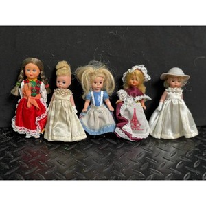 Vintage Plastic Cloth Dolls Set of 5 with Dresses