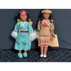 Vintage Native American Dolls Pair with Tags, Beaded Dress Set