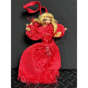 Red Fabric Doll Ornament with Blonde Hair and Zipper Back