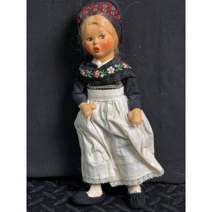 Vintage Cloth Doll in Folk Dress, 9 in Tall