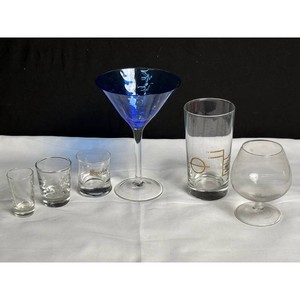 Blue & Clear Glassware Set - Compote Bowl, Martini Glass, Tumblers (Mixed)