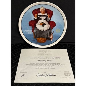 Norman Rockwell White Ceramic Plate Mending Time 1985