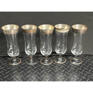 Clear Glass Silver-Tone Rim Goblets Set of 5