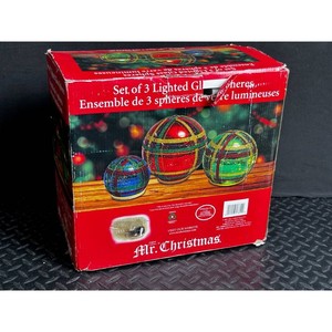 Mr. Christmas Plaid Mercury Glass Lighted Ornament Set � 3 Spheres