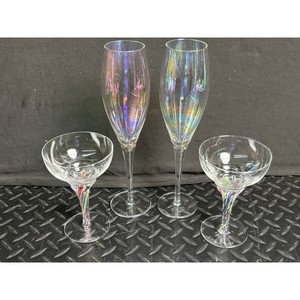 Bohemian Crystal Iridescent Glassware Set � Champagne Flutes & Coupe Glasses, 4 Pieces