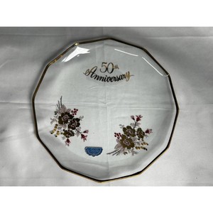 Silver City Glass Co. Porcelain 50th Anniversary Serving Platter with Gold Trim